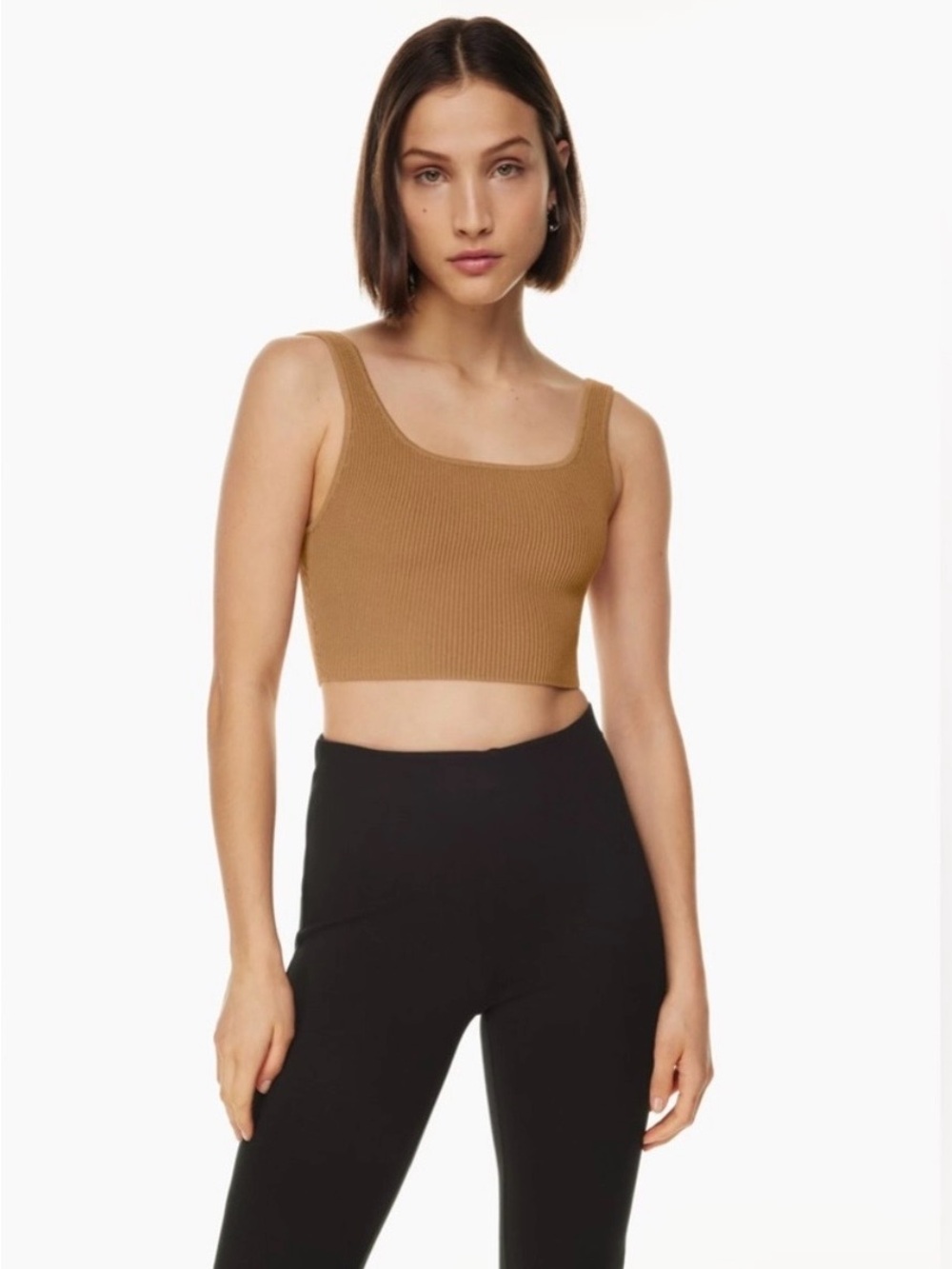 Aritzia Babaton Sculpt Knit Cropped Tank Brown Size S